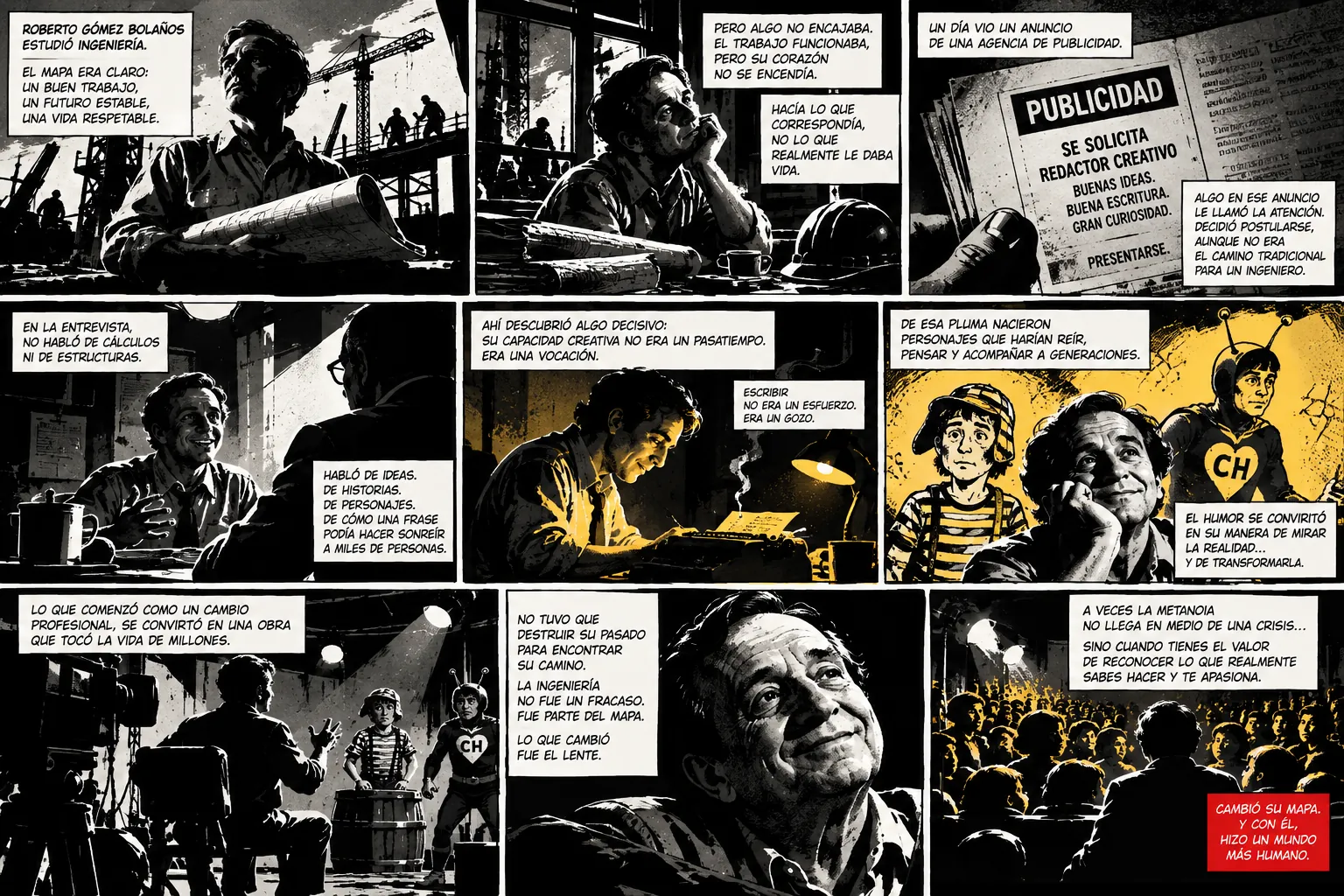 Graphic novel about the metanoia of Roberto Gómez Bolaños, Chespirito